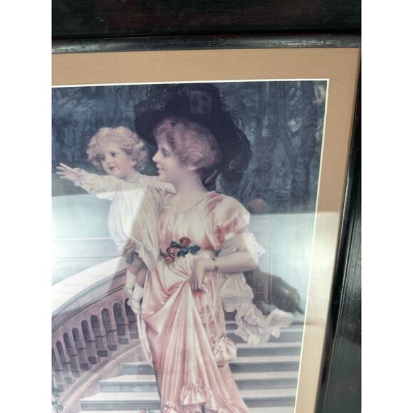 Victorian Lithograph Framed Picture "Butterflies" Mother And Child - Picture 2 of 10